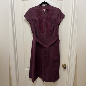 Merona Burgundy Midi Dress with Belt
